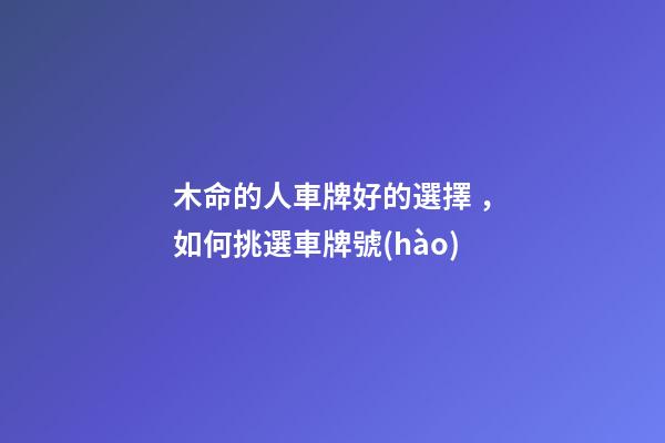 木命的人車牌好的選擇，如何挑選車牌號(hào)